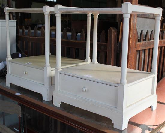 Pair of white painted two tier bedside tables(-)